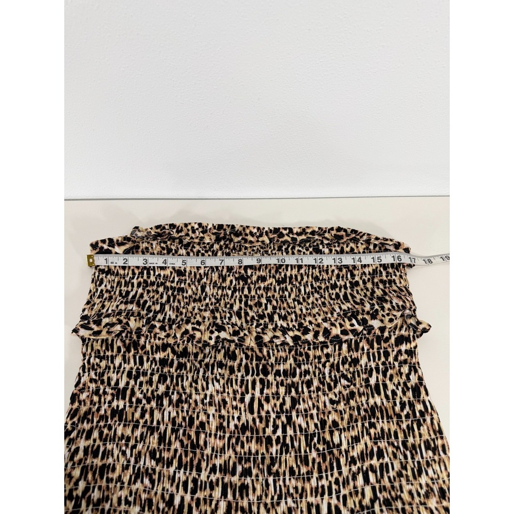 American Eagle Leopard Print Smocked Ruffle Strapless Boho Festival Mini Dress M - Picture 3 of 7